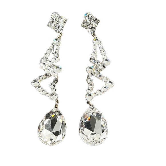 Rhinestone Dangle Earrings Prom Wedding Homecoming Event Lightweight Pierced - Picture 1 of 6